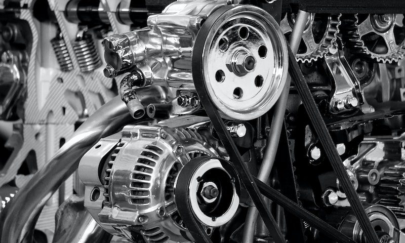 Greyscale Photography of Car Engine